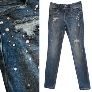 Imperial Star Aina Rhinestone Distressed Stretch Skinny Jeans